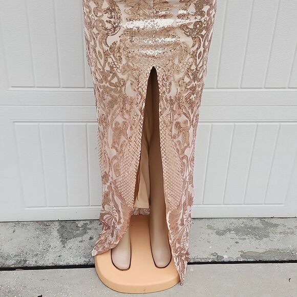 BRAND NEW GORGEOUS V-NECK SEQUINS LONG MERMAID SPLIT EVENING GOWNS - Picture 13 of 16